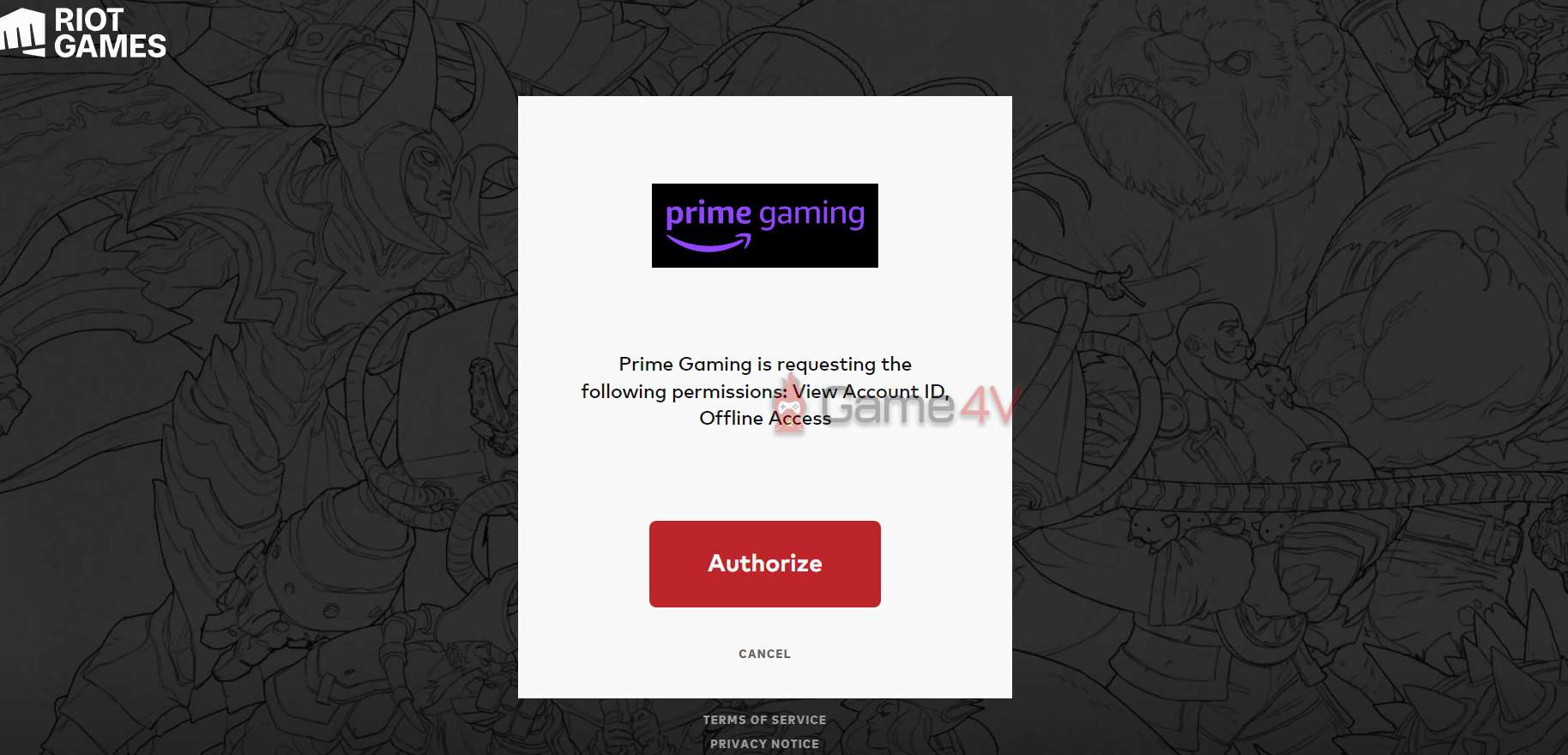 The link will lead to the Riot Games website, log in to your Riot account and press "Authorize".