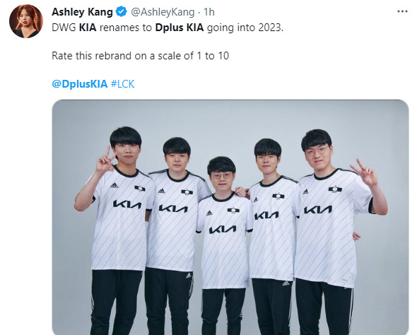 Recently, Ashley Kang's Twitter page announced that the team DAMWON Gaming KIA (DWG KIA) has officially changed its name to Dplus KIA since the 2023 LCK Spring Split.