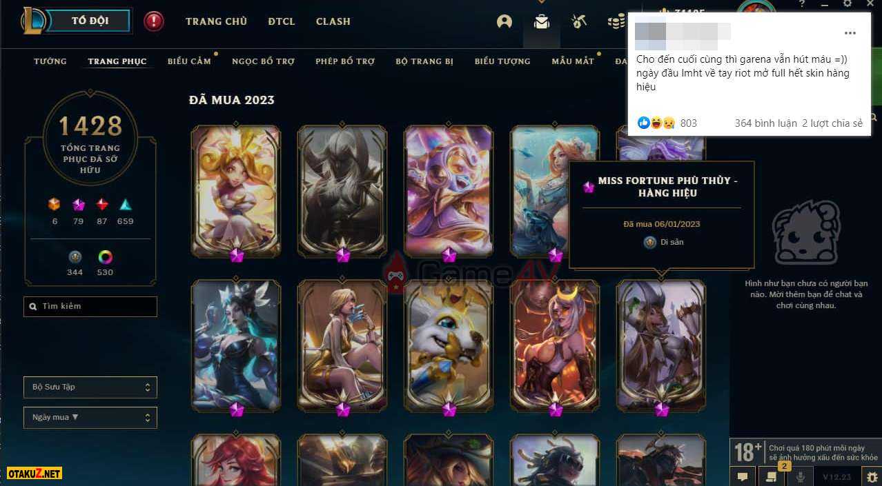 A gamer bragged about having more than 10 branded skins on the first day of Riot server opening.
