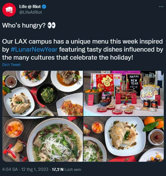 Riot Games announced the week with the Tet menu at the LAX facility.