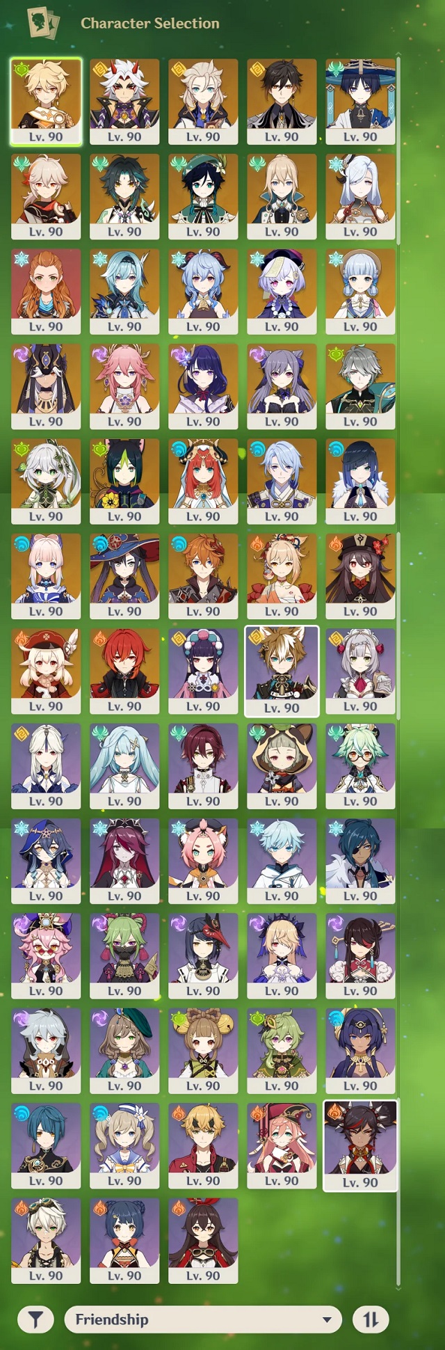 All characters are collected by users and upgraded to level 90