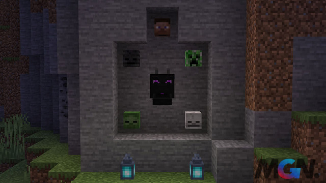 Mob heads placed on Note Blocks will emit the surrounding sound of that Mob in the Trails and Tales update